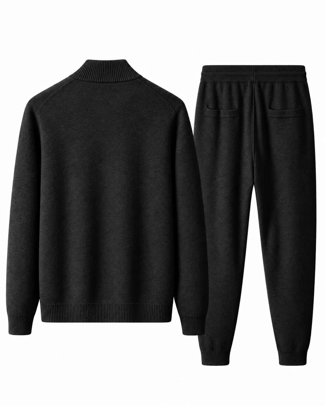 Back view of the black merino wool knit tracksuit set